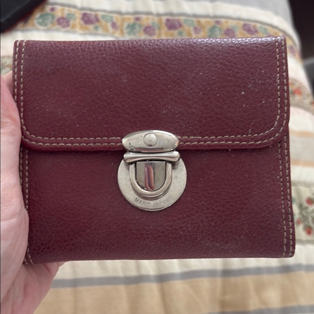 Marc Jacobs Deep Red Leather Wallet with Silver Clasp